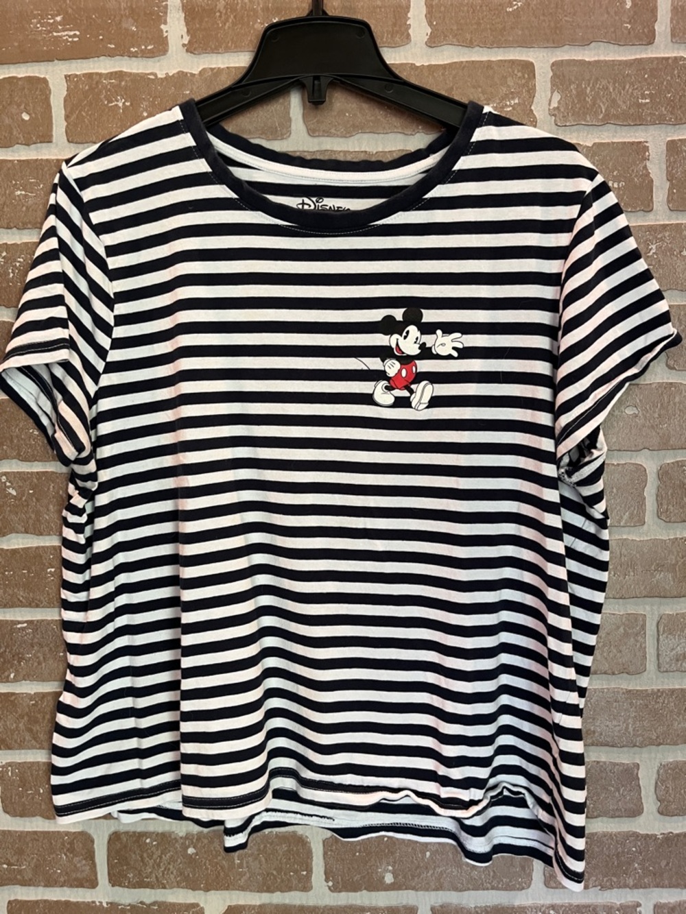 Disney Blue and White Striped Tee with Mickey Patch
